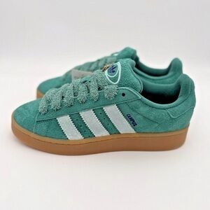 Teal Green Suede Sneakers with White Stripes